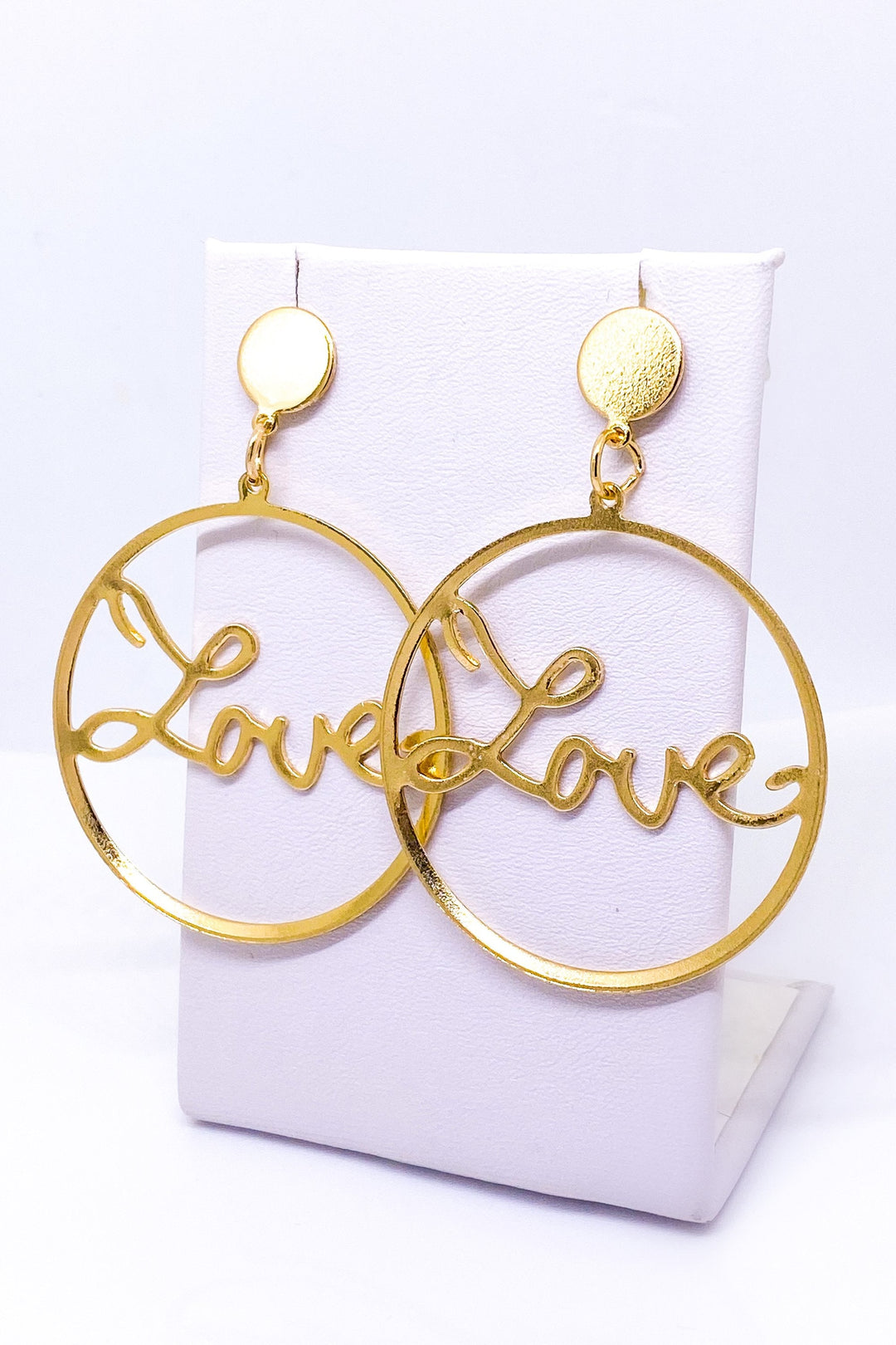 Love Dangle Hoop Earrings Gold Script Fashion Jewelry