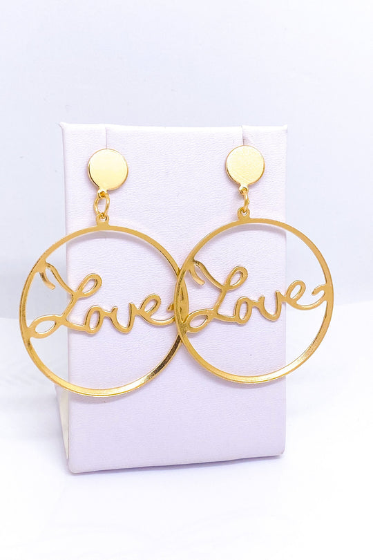 Love Dangle Hoop Earrings Gold Script Fashion Jewelry