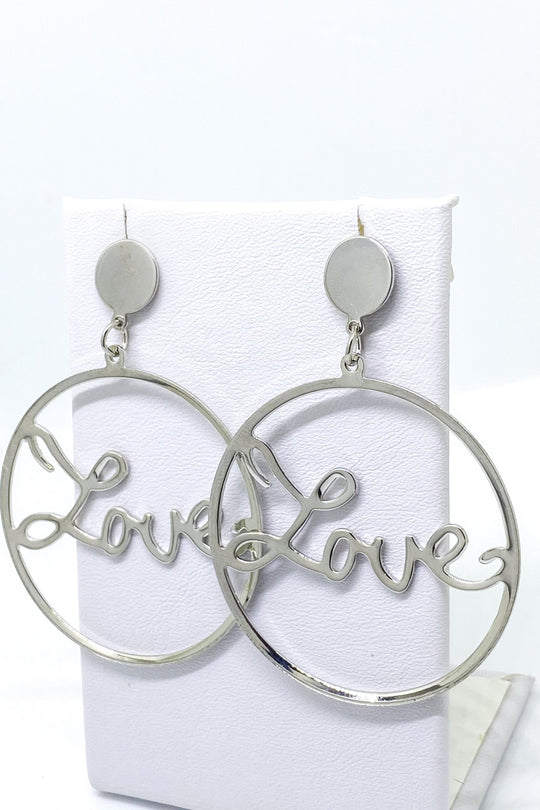 Love Dangle Hoop Earrings Gold Script Fashion Jewelry