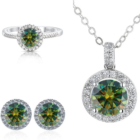 6.5mm Moissanite 925 Sterling Silver Bridal Jewelry Set Ring Earring Pendant