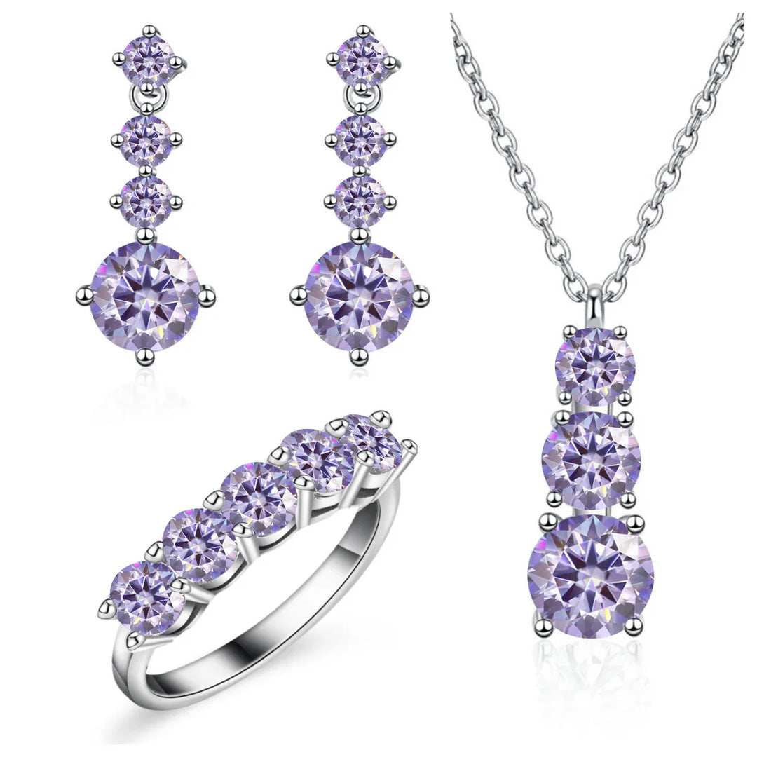 Moissanite 925 Sterling Silver Jewelry Set - Ring Earring Pendant Gift