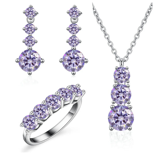 Moissanite 925 Sterling Silver Jewelry Set - Ring Earring Pendant Gift