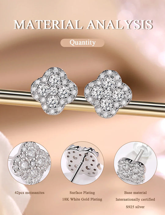 Moissanite Four-Leaf Clover Stud Earrings S925 Sterling Silver Women Gift