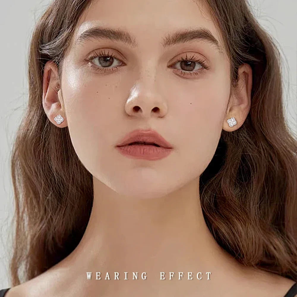 Moissanite Four-Leaf Clover Stud Earrings S925 Sterling Silver Women Gift