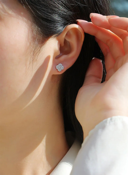 Moissanite Four-Leaf Clover Stud Earrings S925 Sterling Silver Women Gift