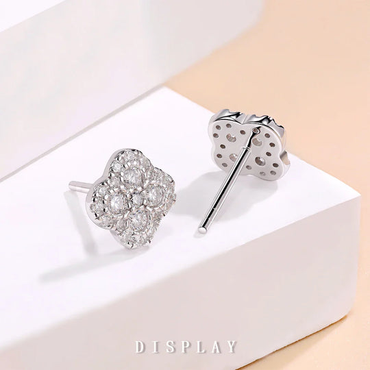 Moissanite Four-Leaf Clover Stud Earrings S925 Sterling Silver Women Gift