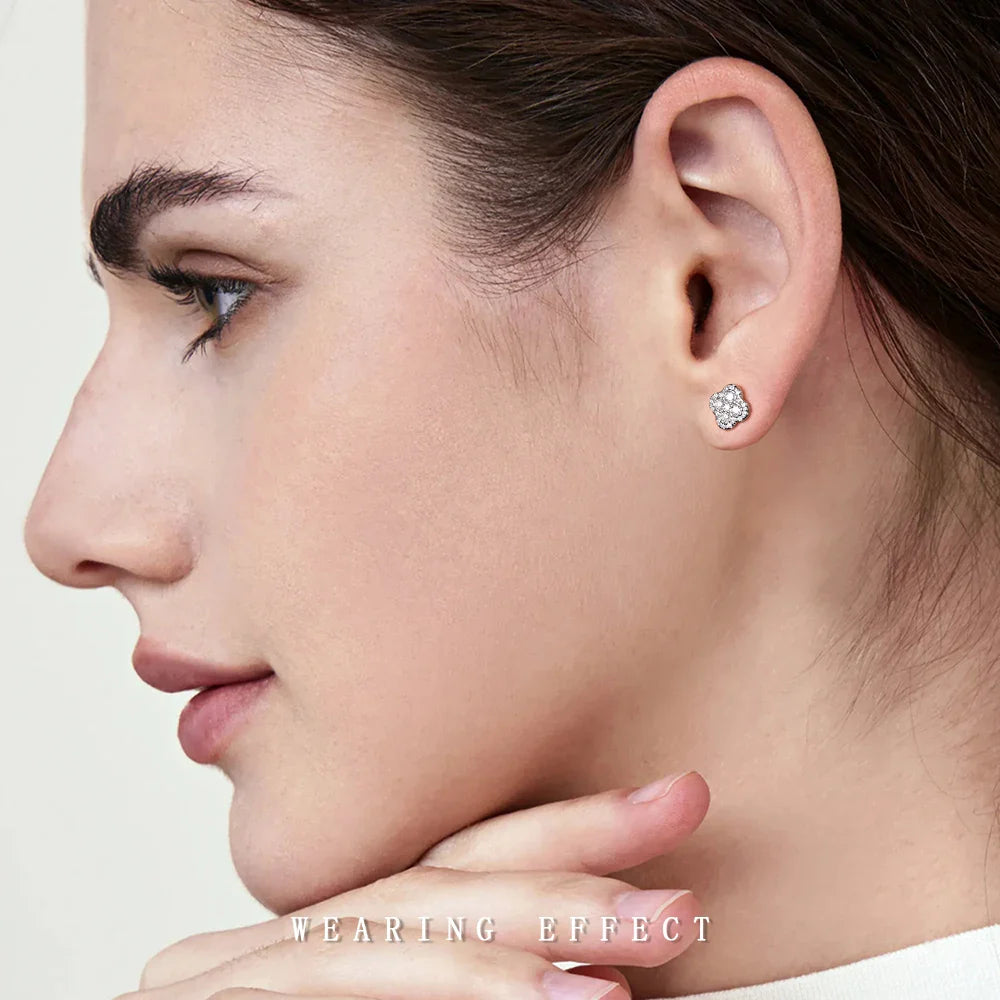 Moissanite Four-Leaf Clover Stud Earrings S925 Sterling Silver Women Gift