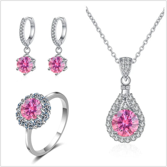 Moissanite Jewelry Set 925 Sterling Silver Ring Earring Pendant Necklace Bridal