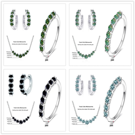4.5ct Moissanite 925 Sterling Silver Bridal Jewelry Set Ring Necklace Earrings