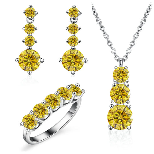 Moissanite 925 Sterling Silver Jewelry Set - Ring Earring Pendant Gift