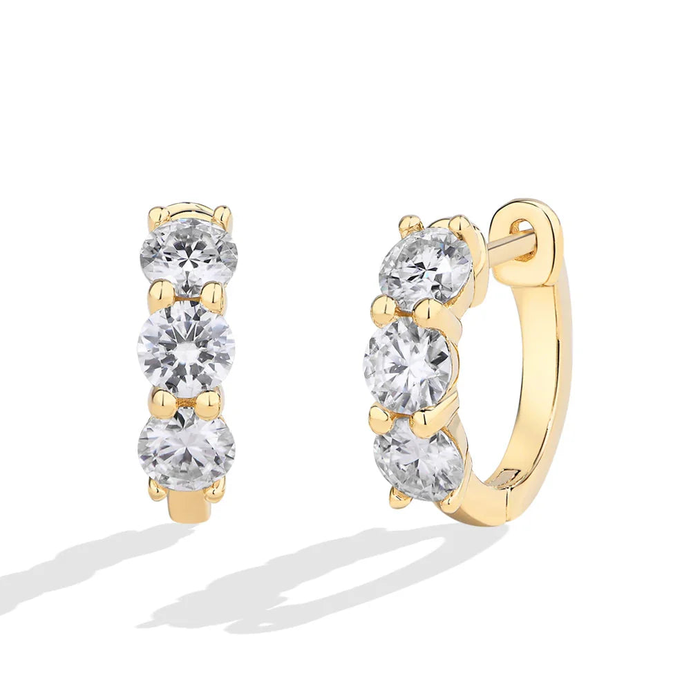 Moissanite Three-Stone Hoop Earrings 1.8 CTW Round Cut 925 Sterling Silver