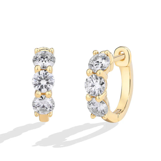 Moissanite Three-Stone Hoop Earrings 1.8 CTW Round Cut 925 Sterling Silver