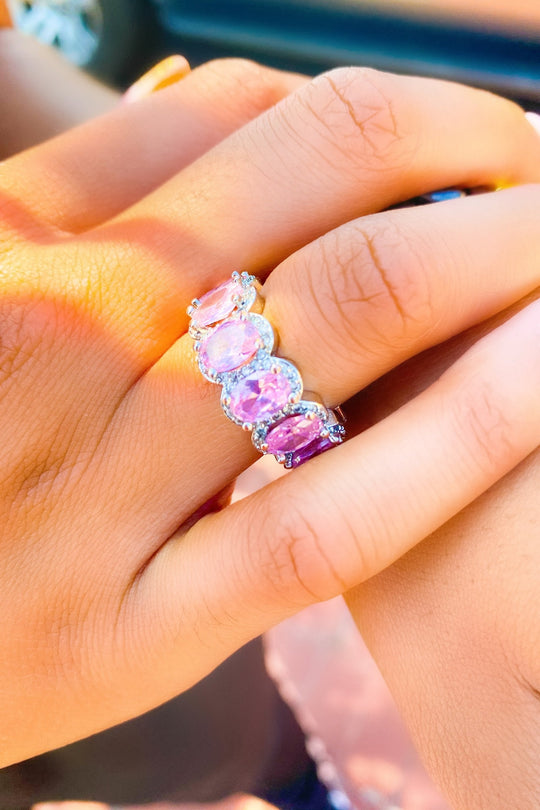 Princess Pink Eternity Ring Sterling Silver CZ Band