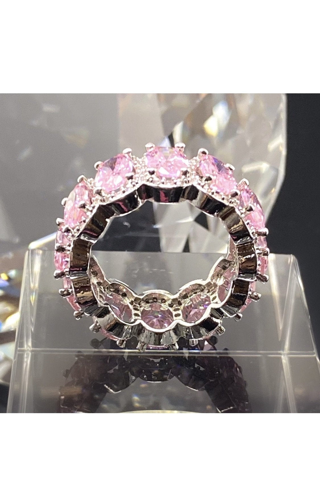 Princess Pink Eternity Ring Sterling Silver CZ Band