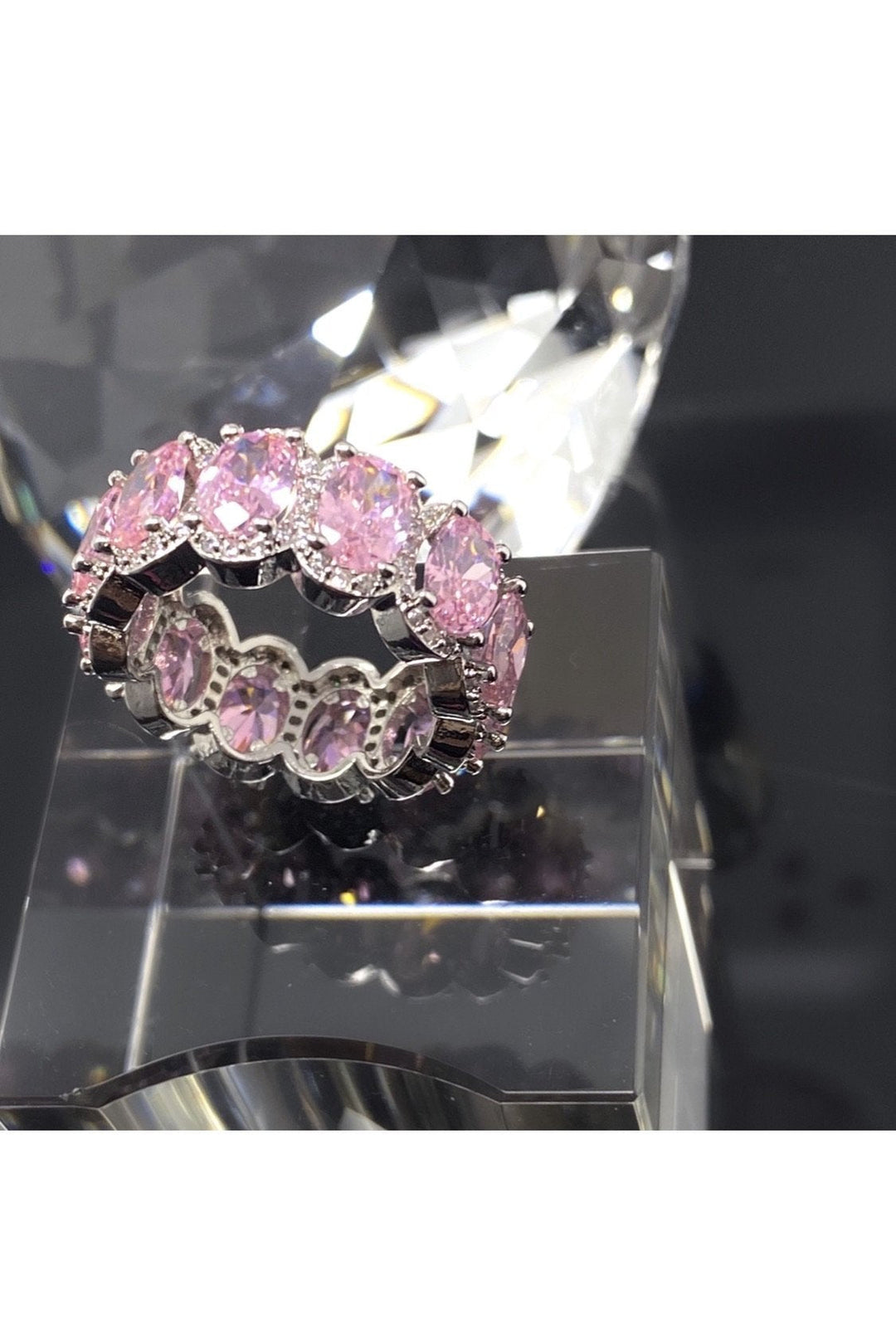 Princess Pink Eternity Ring Sterling Silver CZ Band