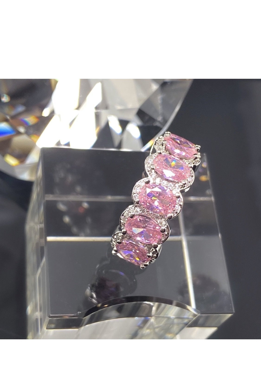 Princess Pink Eternity Ring Sterling Silver CZ Band