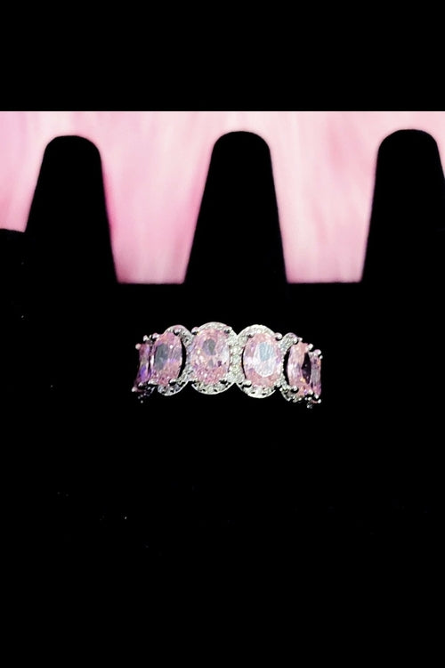 Princess Pink Eternity Ring Sterling Silver CZ Band
