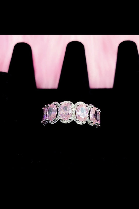 Princess Pink Eternity Ring Sterling Silver CZ Band