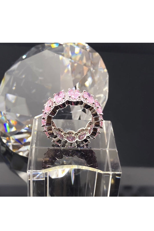 Princess Pink Eternity Ring Sterling Silver CZ Band