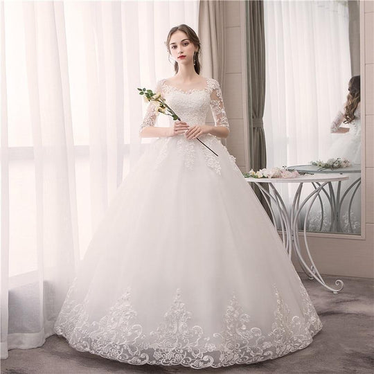 Sexy O Neck Half Sleeve Fashion Slim Lace Embroidery Wedding Gown