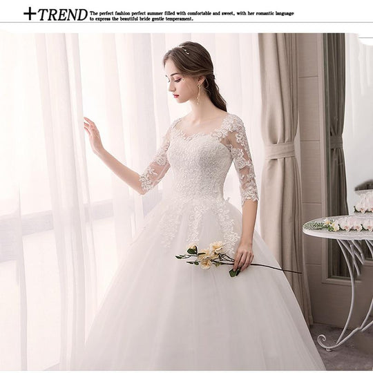 Sexy O Neck Half Sleeve Fashion Slim Lace Embroidery Wedding Gown