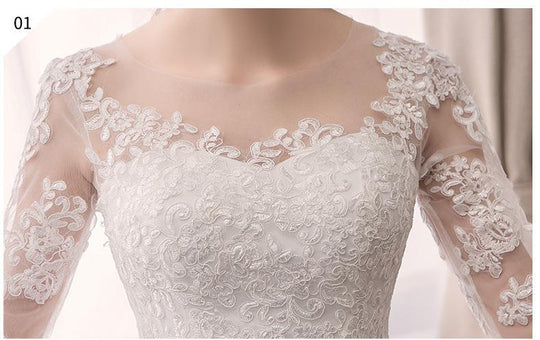 Sexy O Neck Half Sleeve Fashion Slim Lace Embroidery Wedding Gown