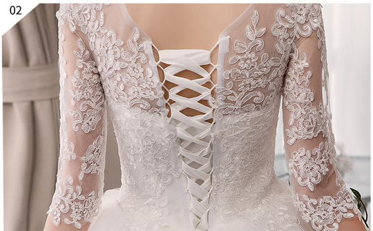 Sexy O Neck Half Sleeve Fashion Slim Lace Embroidery Wedding Gown