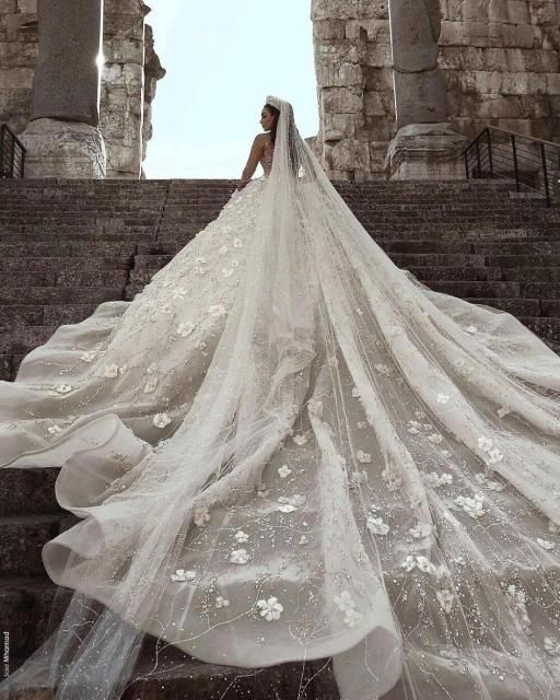 Luxury Beaded Lace Wedding Dress with 3D Floral Design