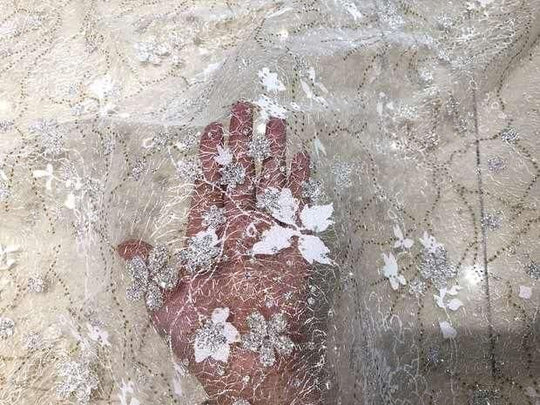 Luxury Beaded Lace Wedding Dress with 3D Floral Design