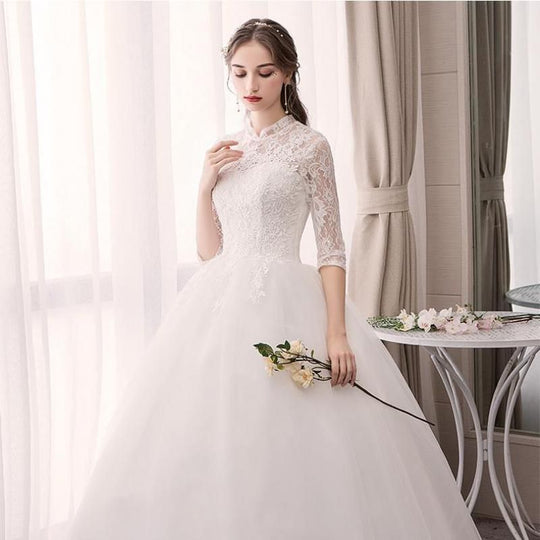 Sexy Lace High Neck New Wedding Dress Fashion Slim Embroidery Backless