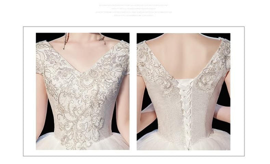 Sexy Tulle V-neck Lace Up Ball Gown Princess Wedding Dresses