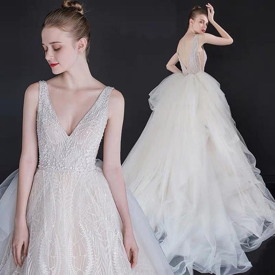 Luxury Wedding Dress Backless Sexy Pearl Beaded