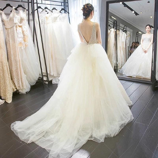 Luxury Wedding Dress Backless Sexy Pearl Beaded