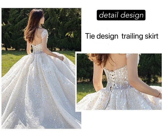Luxury Princess Wedding Dress with Shiny Beading Crystals