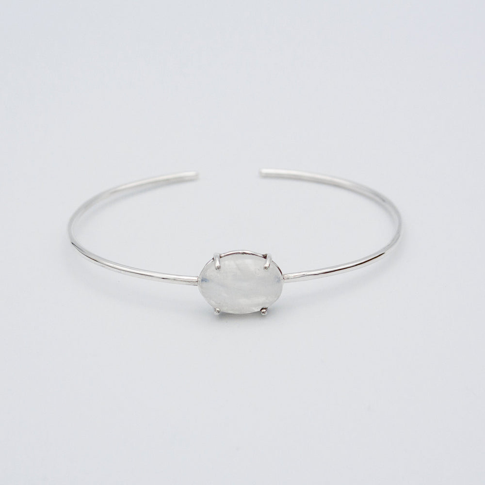 Rainbow Moonstone Sterling Silver Delicate Bangle Bracelet