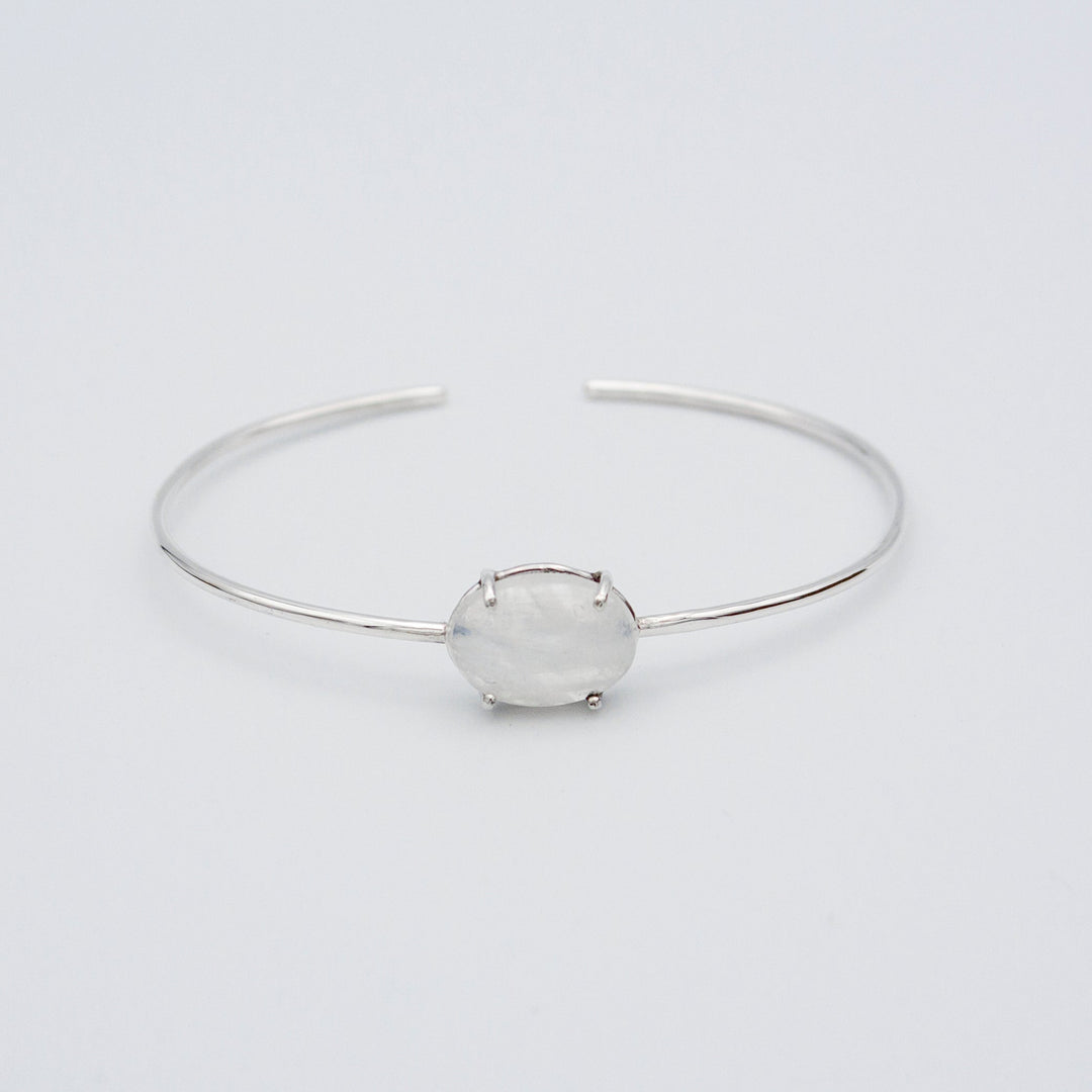 Rainbow Moonstone Sterling Silver Delicate Bangle Bracelet