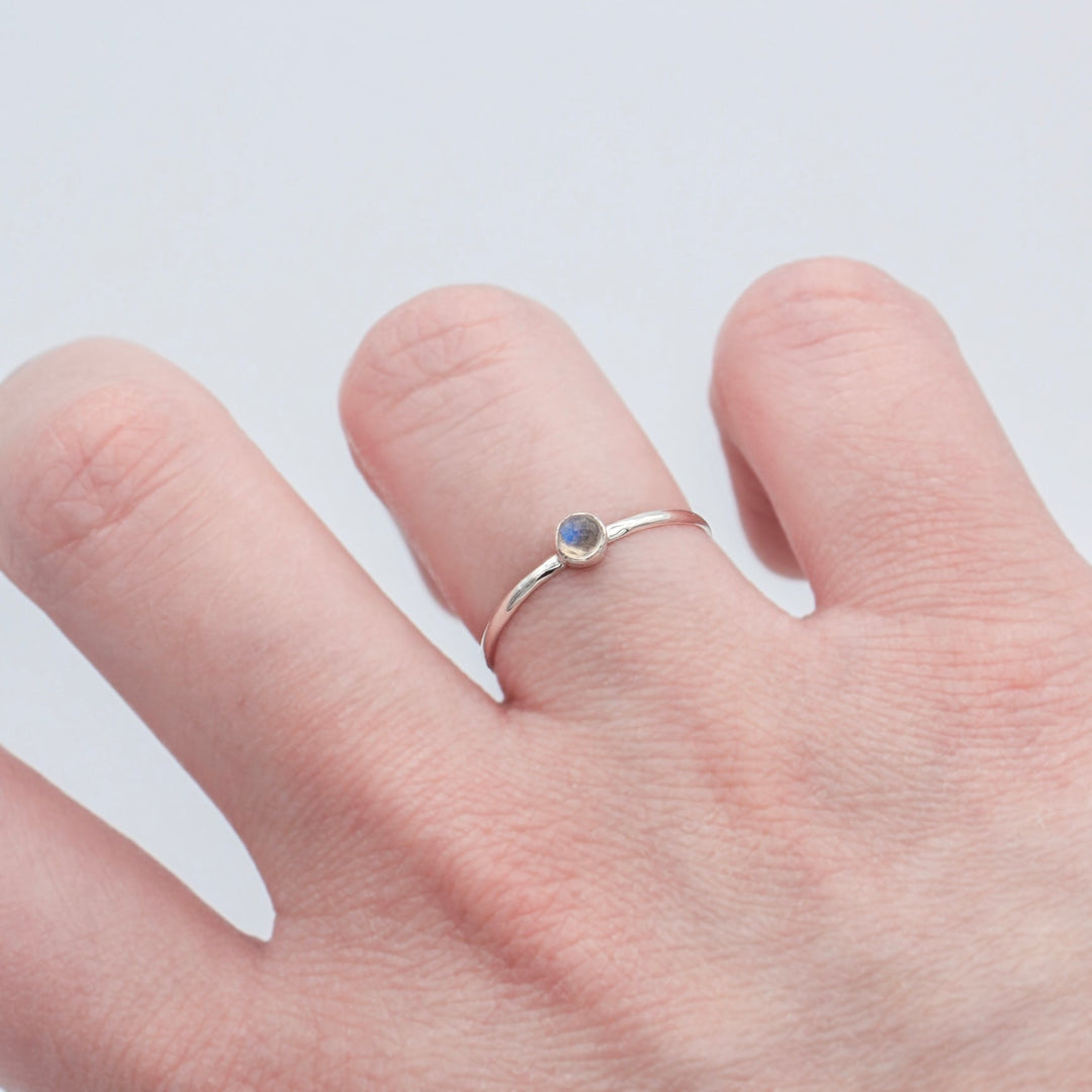 Rainbow Moonstone Sterling Silver Ring Delicate Band
