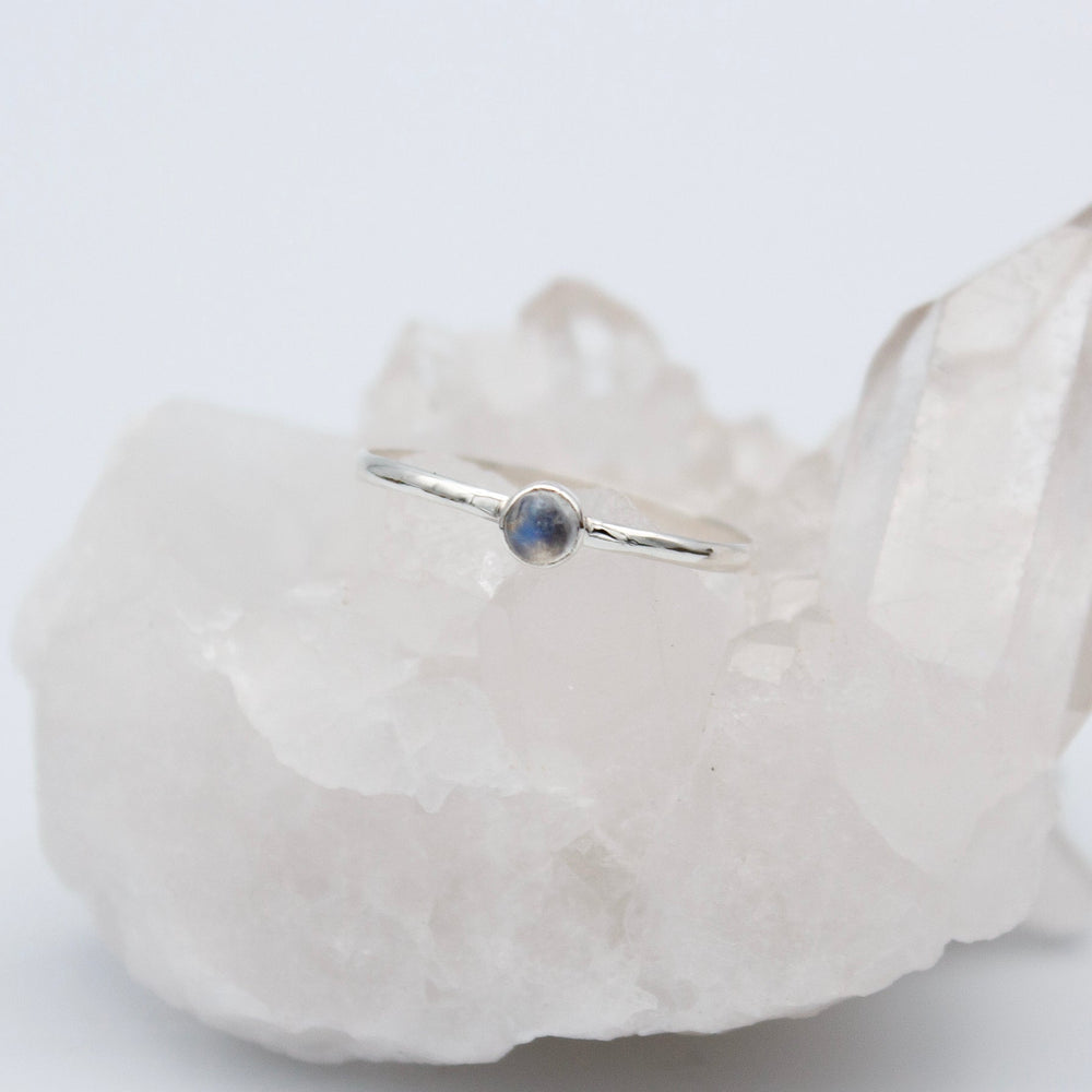Rainbow Moonstone Sterling Silver Ring Delicate Band