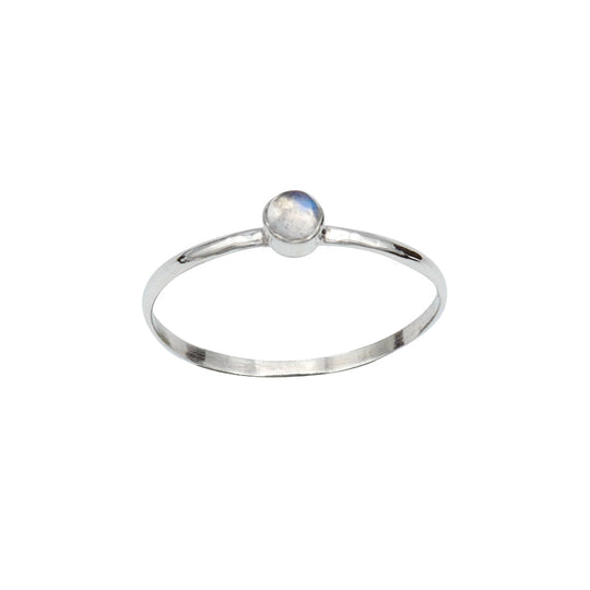 Rainbow Moonstone Sterling Silver Ring Delicate Band
