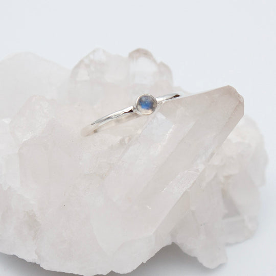 Rainbow Moonstone Sterling Silver Ring Delicate Band