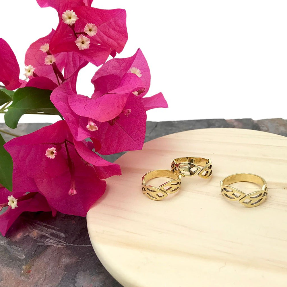 Recycled Brass Leaf Ring - Handcast Cambodian Bombshell Jewelry, Adjustable