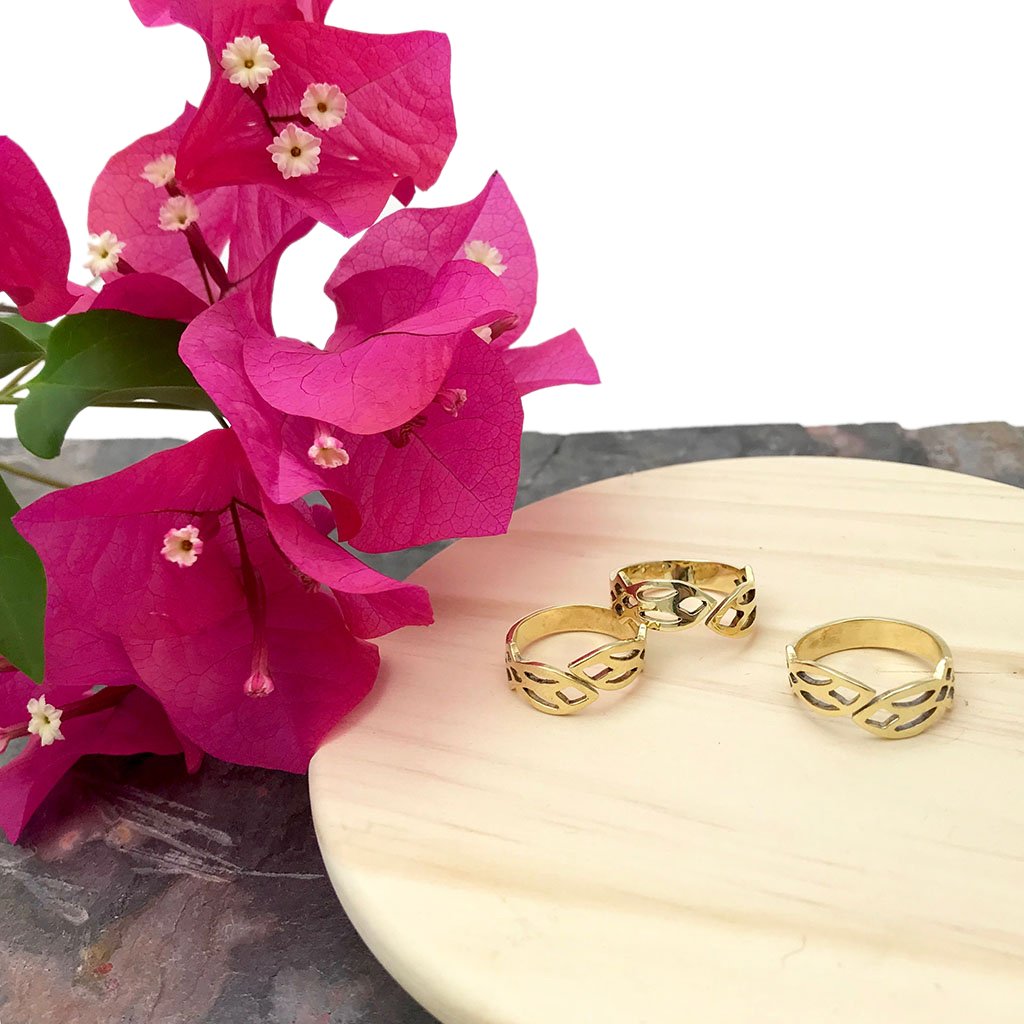 Recycled Brass Leaf Ring - Handcast Cambodian Bombshell Jewelry, Adjustable