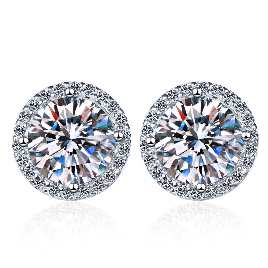 S925 Sterling Silver 2ct Round Moissanite Stud Earrings 50pt Bridal Gift
