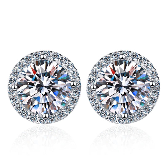 S925 Sterling Silver 2ct Round Moissanite Stud Earrings 50pt Bridal Gift