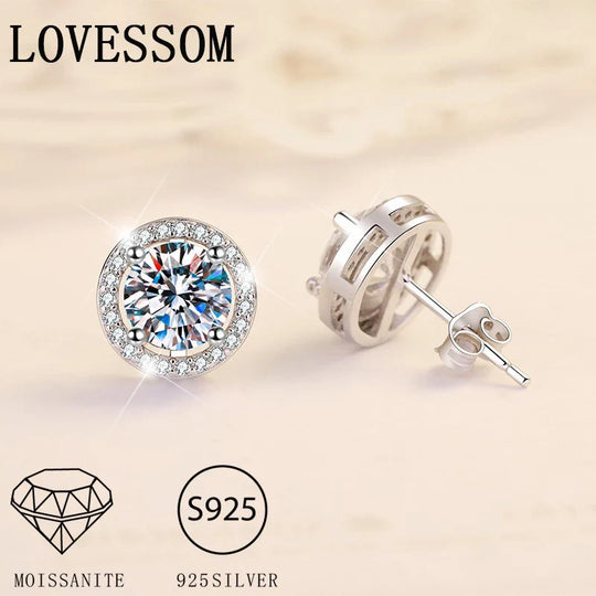 S925 Sterling Silver 2ct Round Moissanite Stud Earrings 50pt Bridal Gift