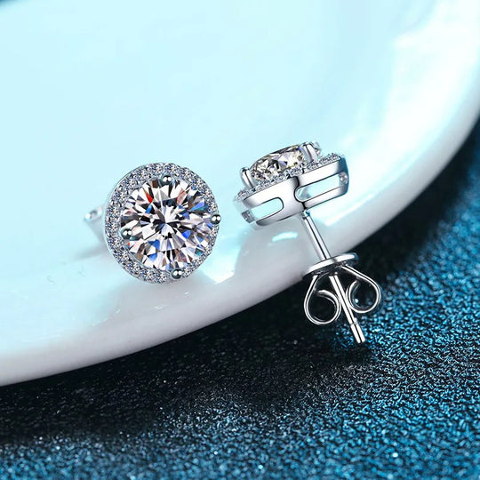 S925 Sterling Silver 2ct Round Moissanite Stud Earrings 50pt Bridal Gift