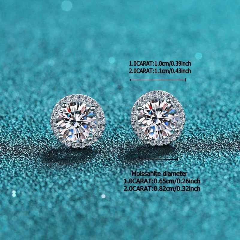 S925 Sterling Silver 2ct Round Moissanite Stud Earrings 50pt Bridal Gift
