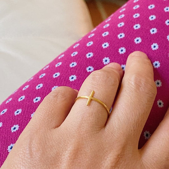 Side Cross Ring Minimalist Gold Silver Stacking Band