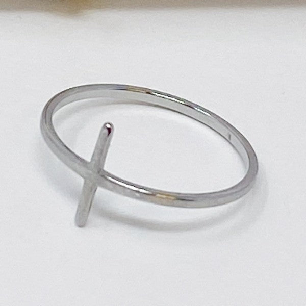 Side Cross Ring Minimalist Gold Silver Stacking Band