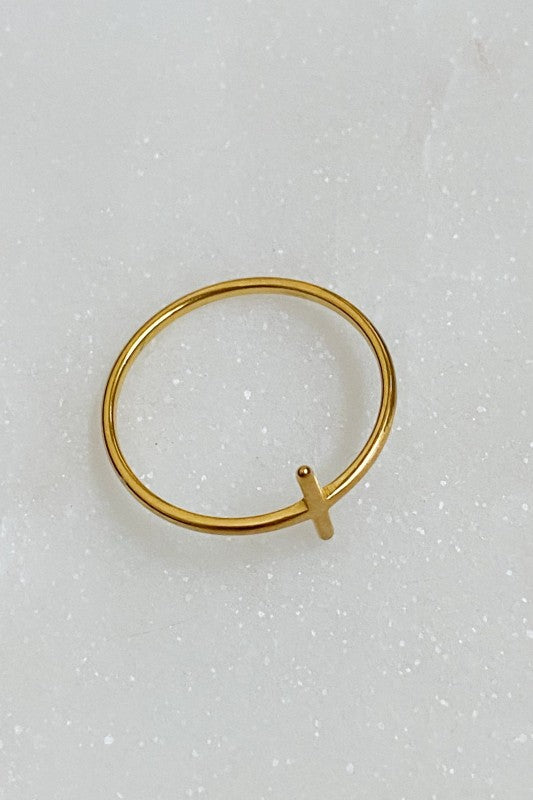 Side Cross Ring Minimalist Gold Silver Stacking Band